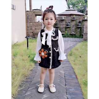 (SALE nơ 130, ko nơ 110) Váy dạ phối sơ mi hàng QC cho bé