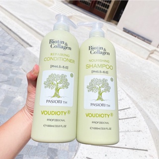 ( Mẫu mới nhất 2021) Cặp gội xả Biotin Colla.gen 1000ml xanh lá dùng cho tóc bết dầu
