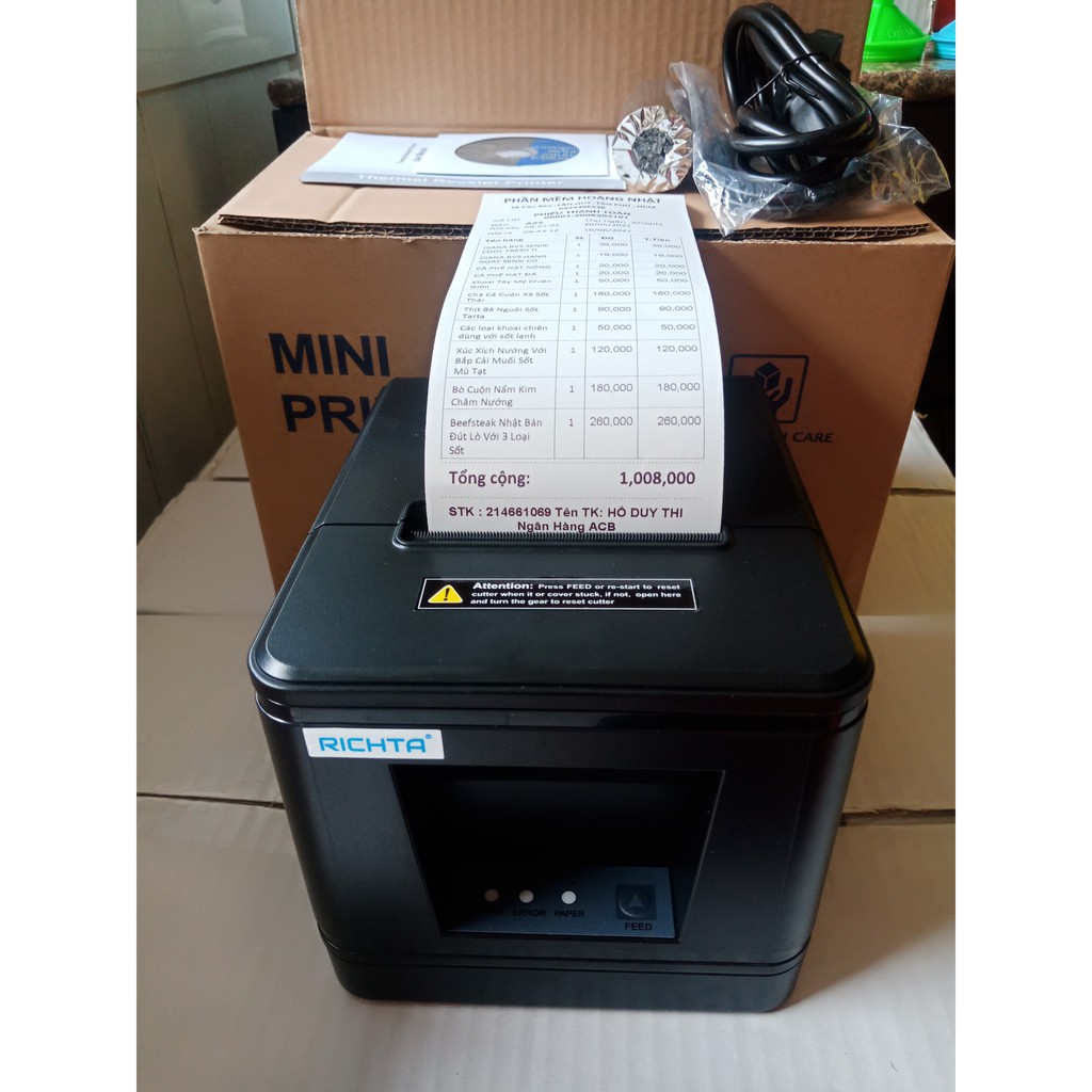 Máy in bill k80 Richta RI-R200EU kết nối LAN + USB, USB, LAN dùng để in hóa đơn tính tiền, in nhiệt khổ 80mm