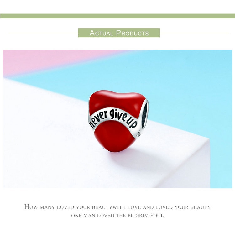 Hạt Xỏ Trang Sức Bamoer Hình Trái Tim Khắc Chữ Never Give Up Thời Trang