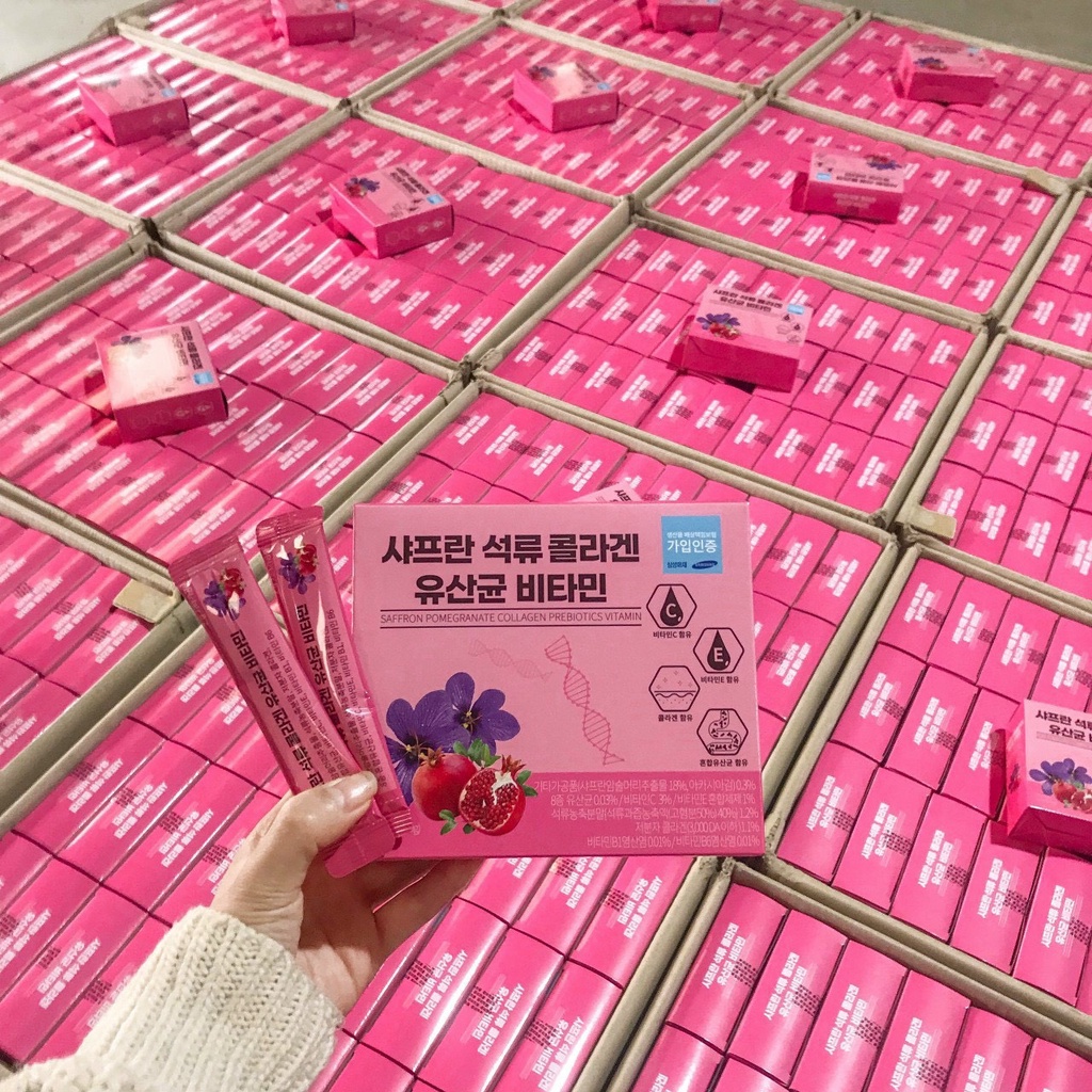 Bột Collagen Lựu Hoa Nghệ Tây Hàn Quốc Hộp 30 gói