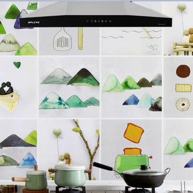 Decal dán bếp tráng nhôm cách nhiệt mẫu đồi núi khổ 0.6m keo sẵn