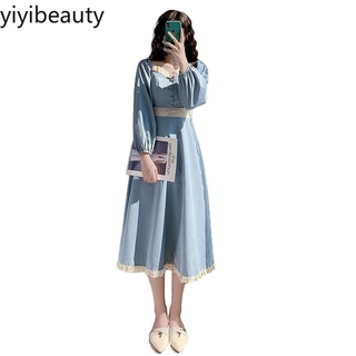 Đầm Chữ A Tay Dài Cổ Chữ V Kiểu Retro Pháp Thời Trang Xuân Thu 2021