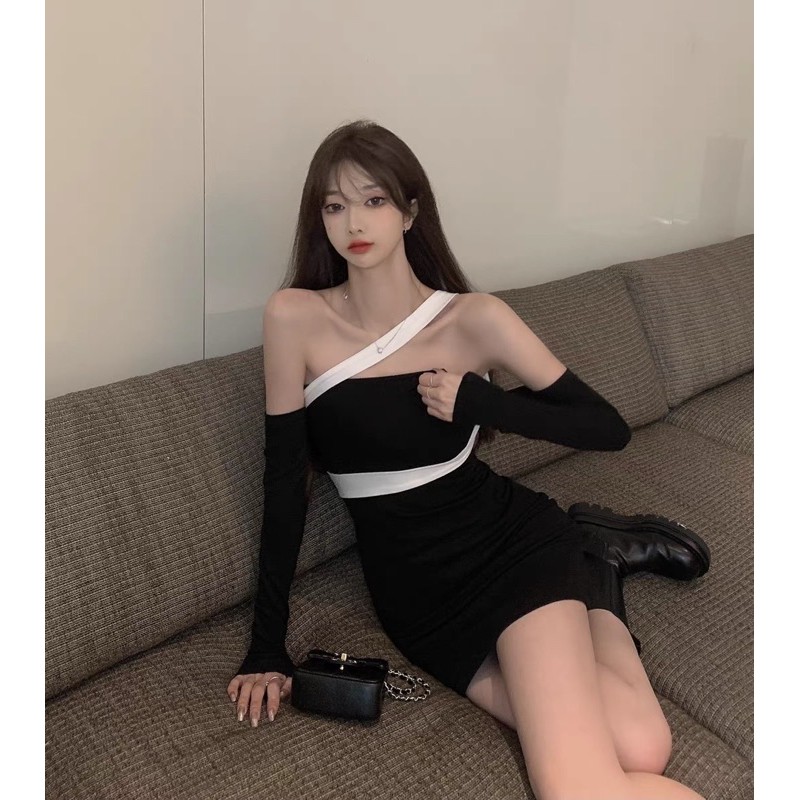 Đầm ôm body cúp ngực+bao tay Ulzzang