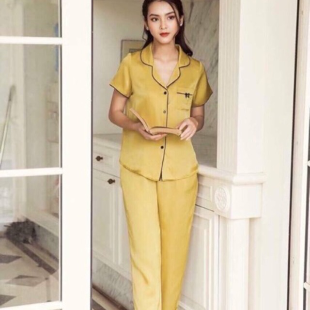 ĐỒ BỘ LỤA QUẦN DÀI - TAY NGẮN (trơn 1 màu)