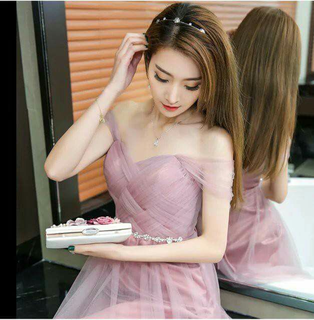 ĐẦM MAXI TRỄ VAI LƯỚI XẾP