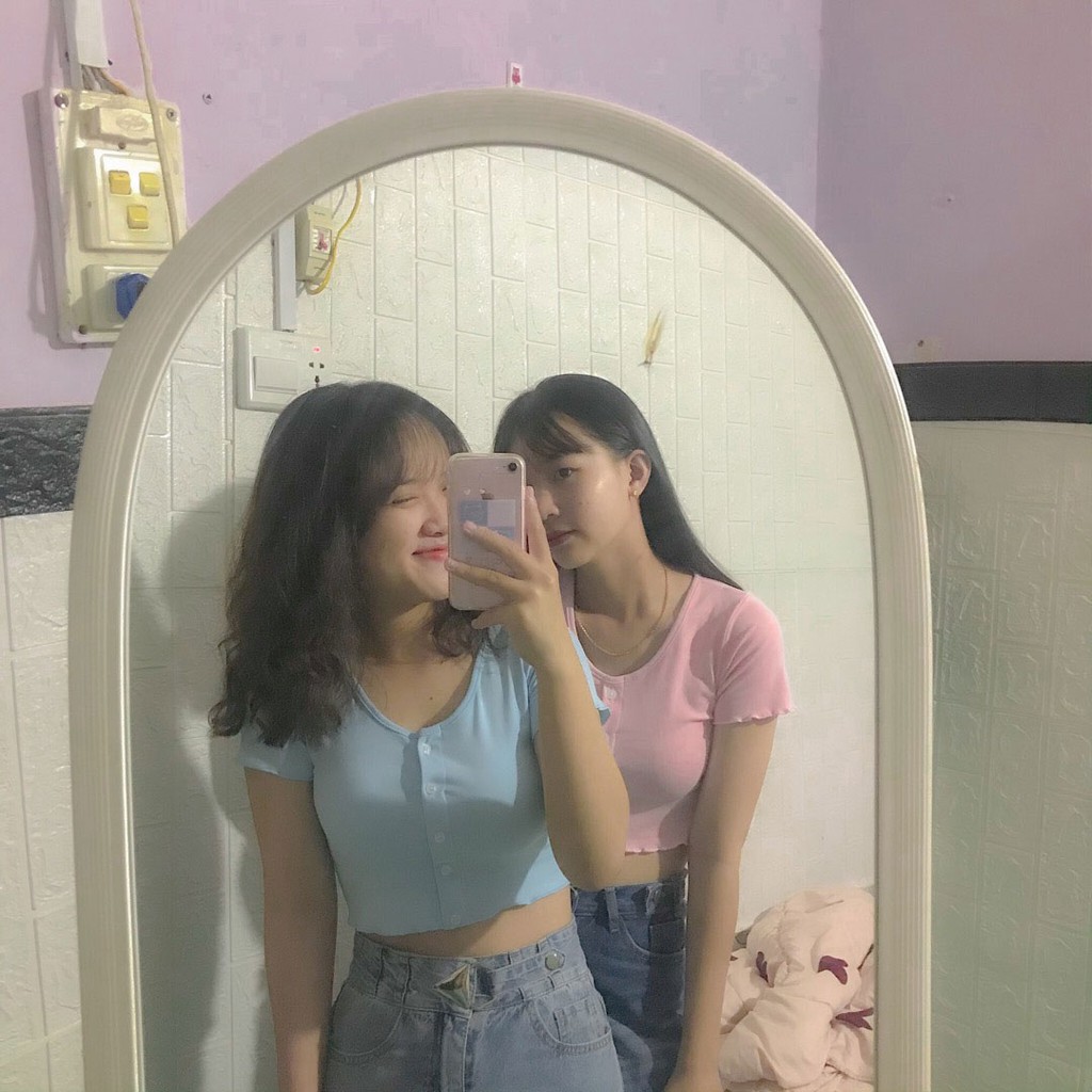 Áo croptop Bigsize nữ áo kiểu viền bèo tay ngắn 5 cúc dọc - Vải Cotton ôm Body cực Xinh màu Trắng / Đen / Vàng / Xanh