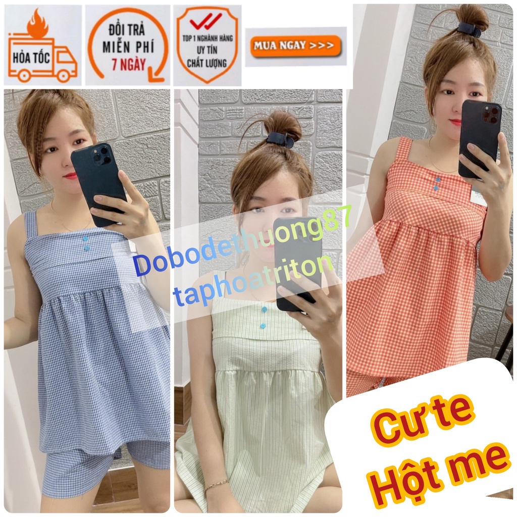 [SIÊU SALE] Đồ Bộ Mặc Nhà Nữ, Đồ Bộ Ngủ Nữ, Bộ Ngủ Nữ Caro siêu cưng M1 kiểu Baby Doll Áo dây Quần ngắn Kate Thoáng mát | BigBuy360 - bigbuy360.vn