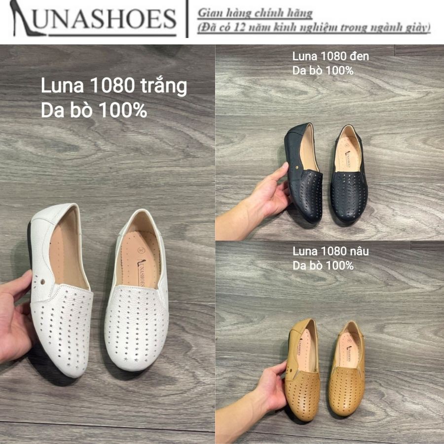 Giày bệt nữ mũi tròn nữ Lunashoes (1080) da bò 100% mũi tròn da thật cao cấp nhiều màu (BH 24TH) giầy trung niên