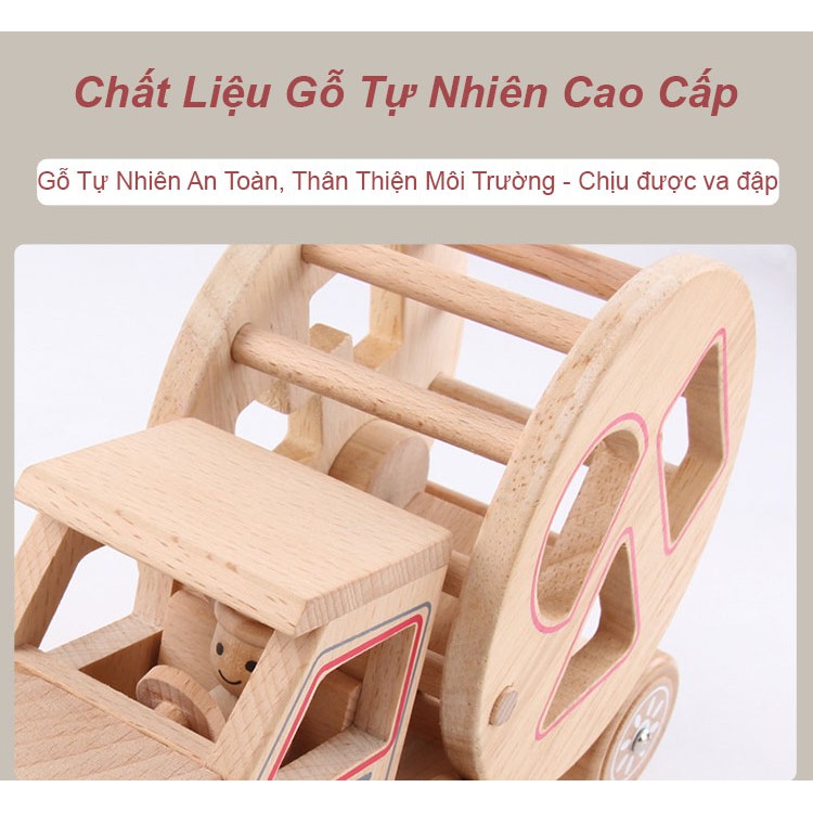 Xe đồ chơi thả hình gỗ dạng xe tải trộn bê tông - Đồ chơi gỗ phát triển kỹ năng