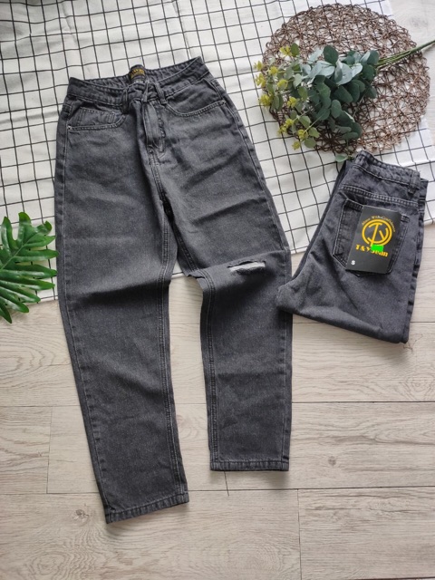 Quần baggy jean rách 1 gối màu đen khói, kèm hình thật ảnh sàn