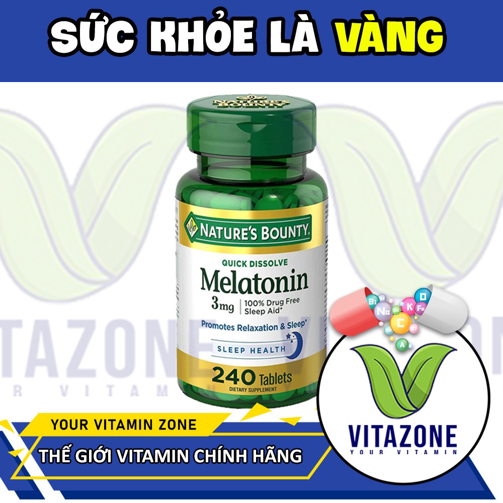 Viên uống Nature's Bounty Melatonin 3mg, hỗ trợ giấc ngủ, giúp ngủ ngon và giảm stress, 240 viên
