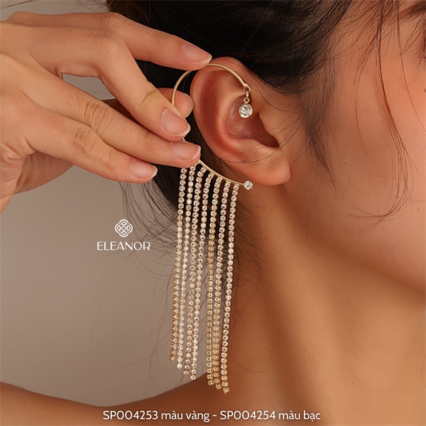 Bông tai nữ gắn vành Eleanor Accessories đính đá dáng dài tua rua phụ kiện trang sức 4253 ( một chiếc )