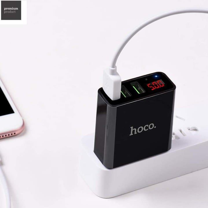 Củ sạc nhanh 3 cổng USB Hoco C15 có màn LED hiển thị đo dòng - Hàng Chính Hãng