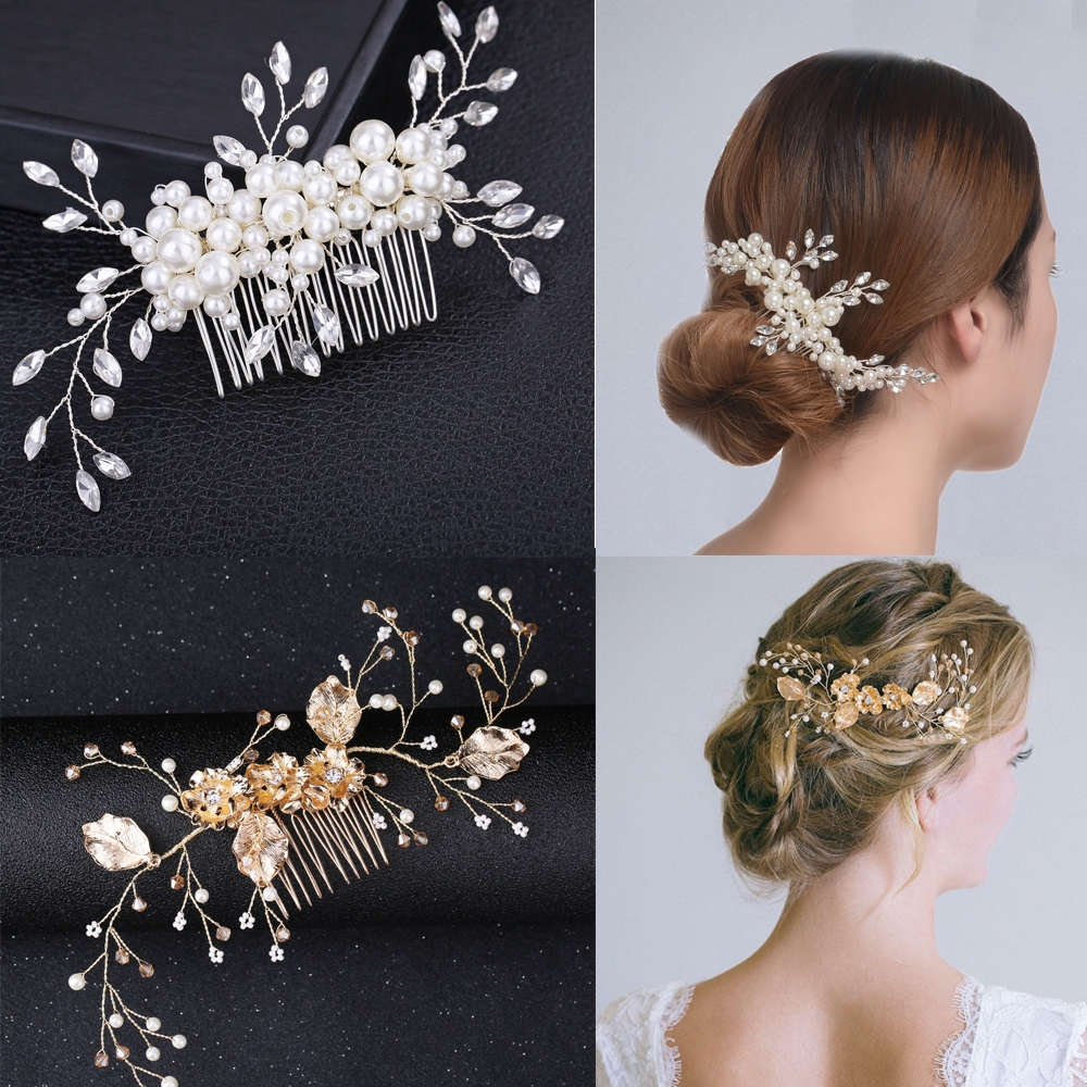 Lược cài tóc phối hoa hồng thanh lịch cho cô dâu