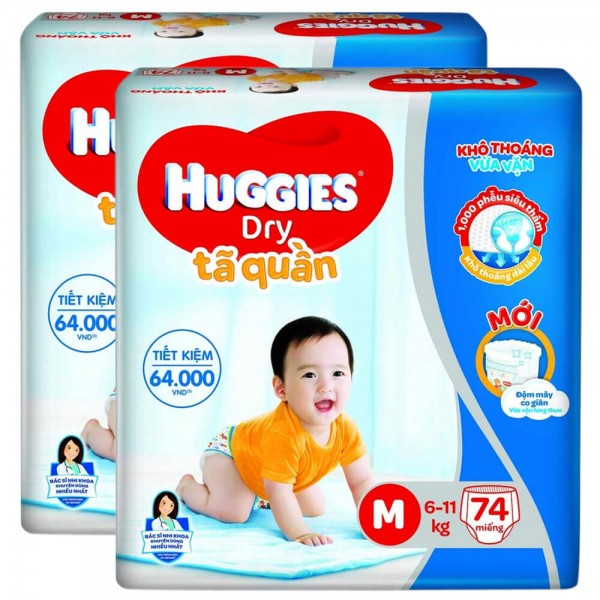 Bỉm tã quần Huggies Dry size M 74 miếng (6-11kg)