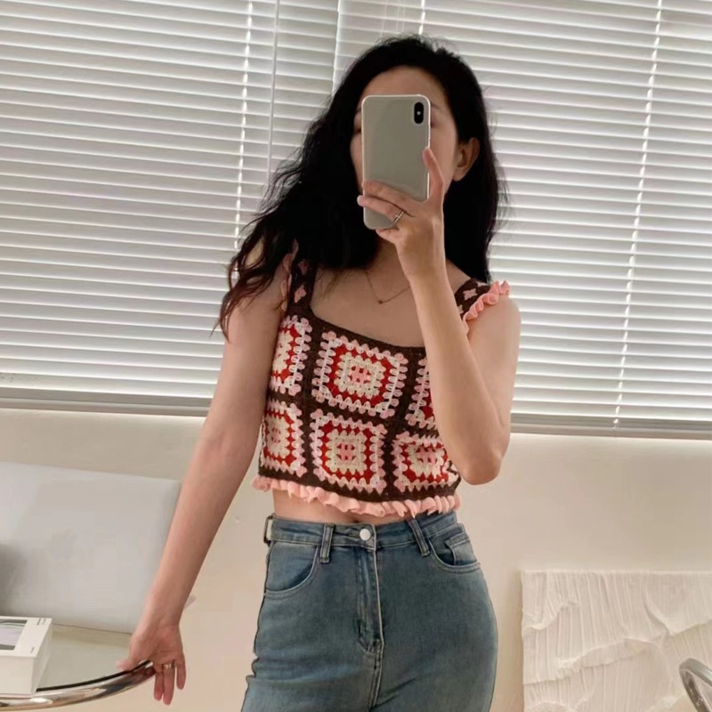 Áo Croptop Không Tay Họa Tiết Hoa Phong Cách Boho Ngọt Ngào Cho Nữ