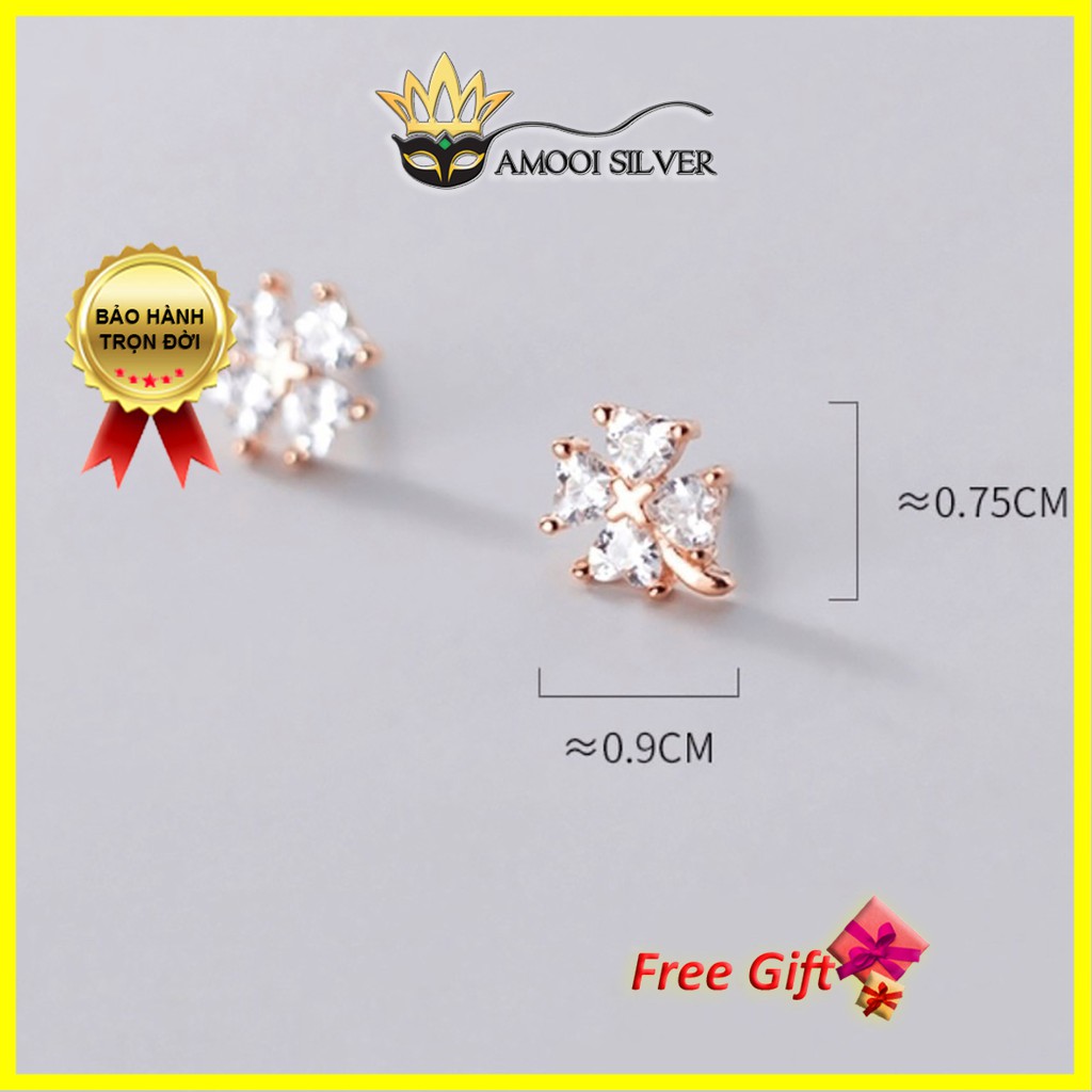 Bông tai bạc S925 cỏ 4 lá chui gài - Amooi Silver AB155