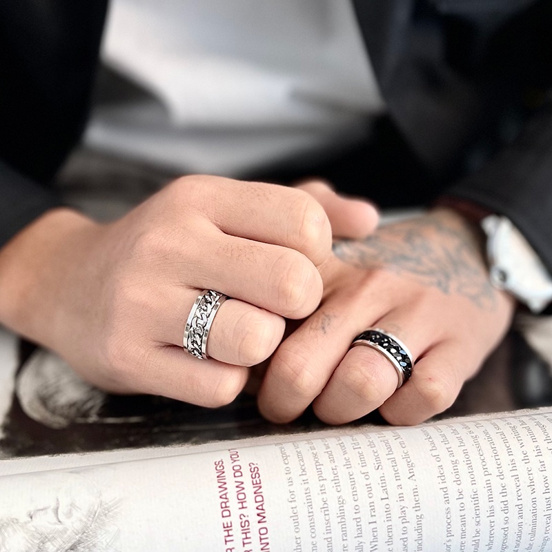 Nhẫn Dây Xích Bằng Thép Phong Cách hip hop Hàn Quốc Đơn Giản Cá Tính Cho Nam