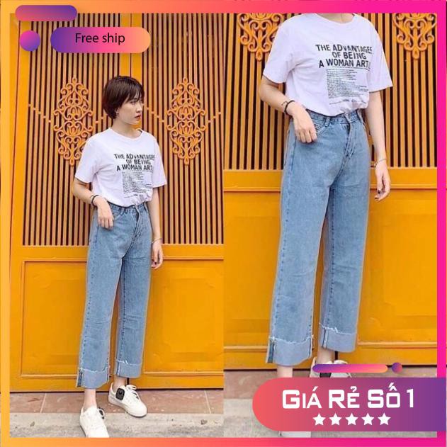 [FREESHIP] Quần bò ống rộng vắn gấu