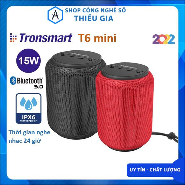 Loa Tronsmart Element T6 MINI Chính hãng, Loa Bluetooth 5.0 ngoài trời chống nước IPX6 Công suất 15W, nghe nhạc 24 giờ
