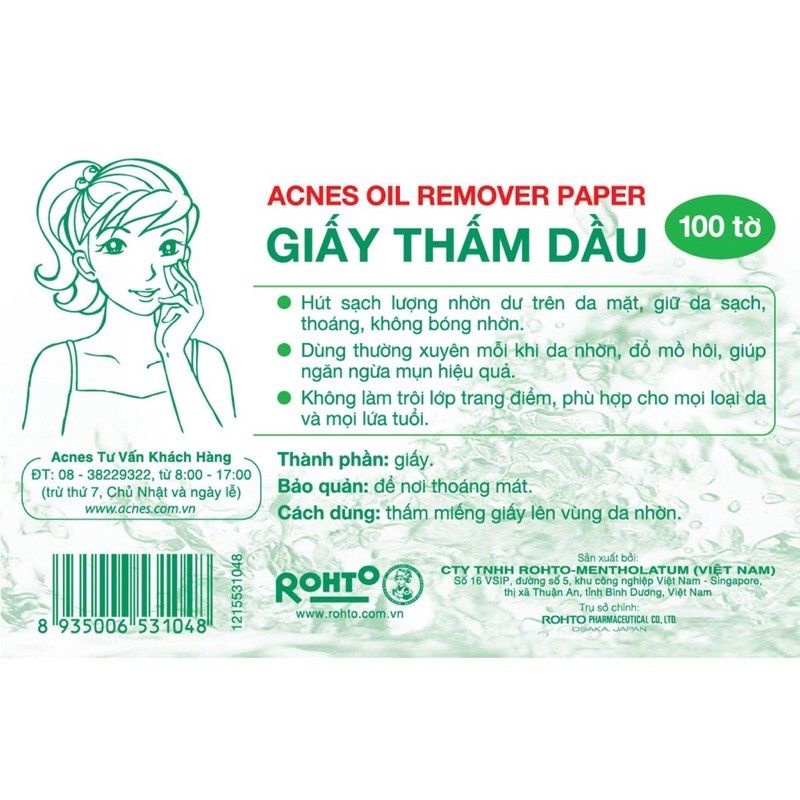 Giấy thấm dầu - Acnes Oil Remover Paper 100tờ