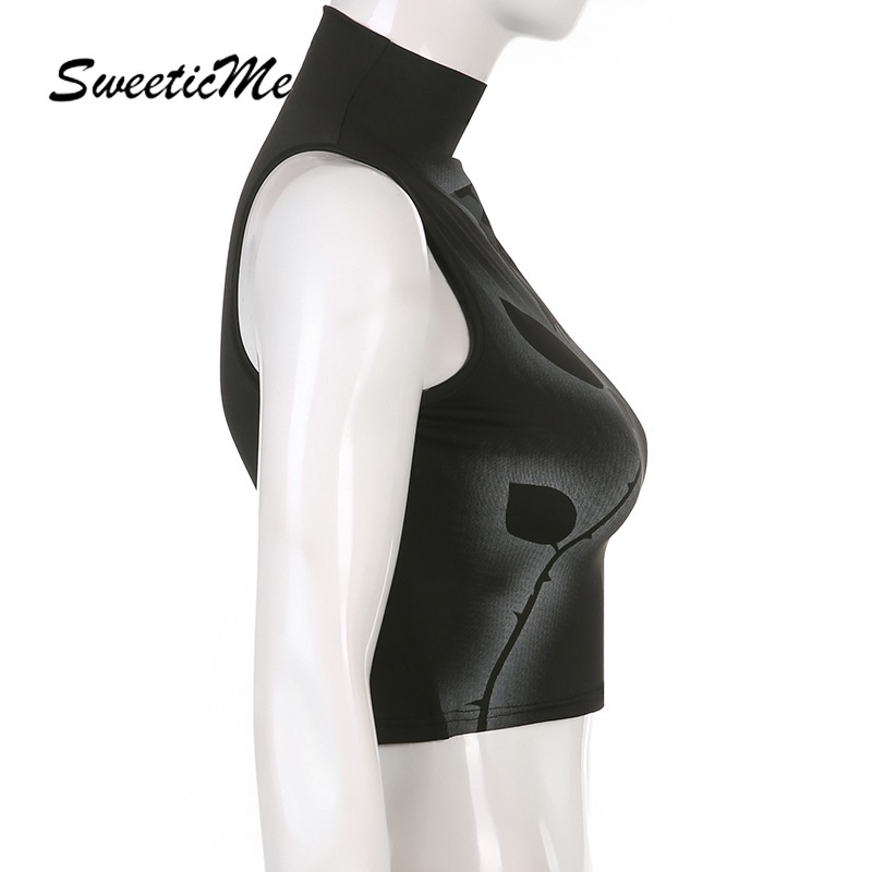 Áo Tank Top Cổ Lọ Họa Tiết Hoa Hồng Thời Trang Hàng Mới Dành Cho Nữ