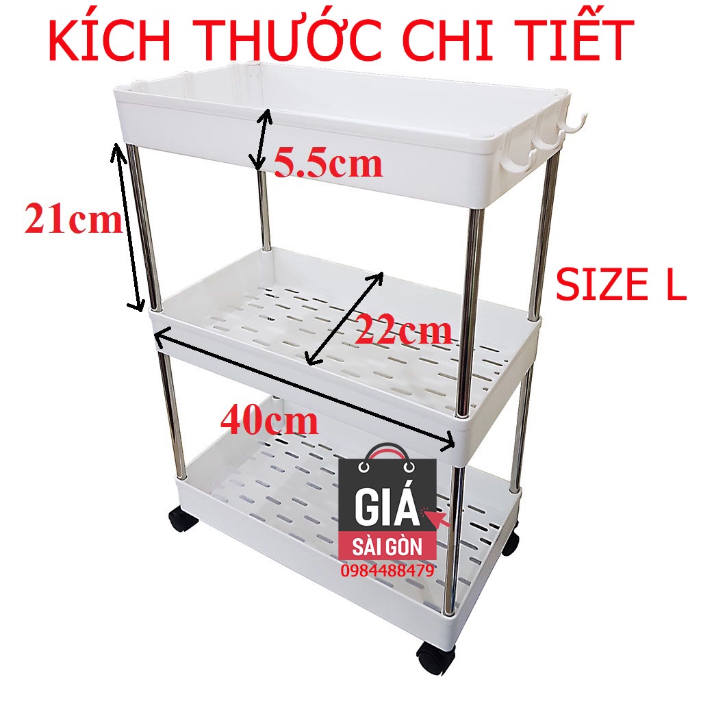 Kệ đựng đồ đa năng 3 tầng có bánh xe tiện lợi (Size M - L)