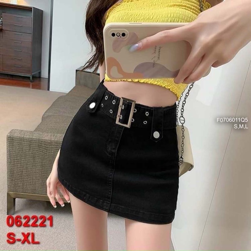 Chân váy kaki phối đai nút trước kèm dây nịt(có quần lót trong) s TT0706