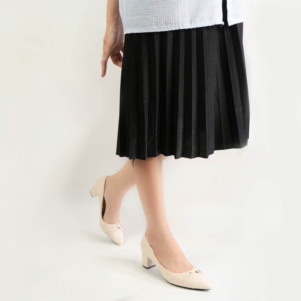 Giày Cao gót Nữ 5cm Gót vuông HANO nơ thắt Da lì mềm Chuẩn Công Sở VNXK hanoshoes