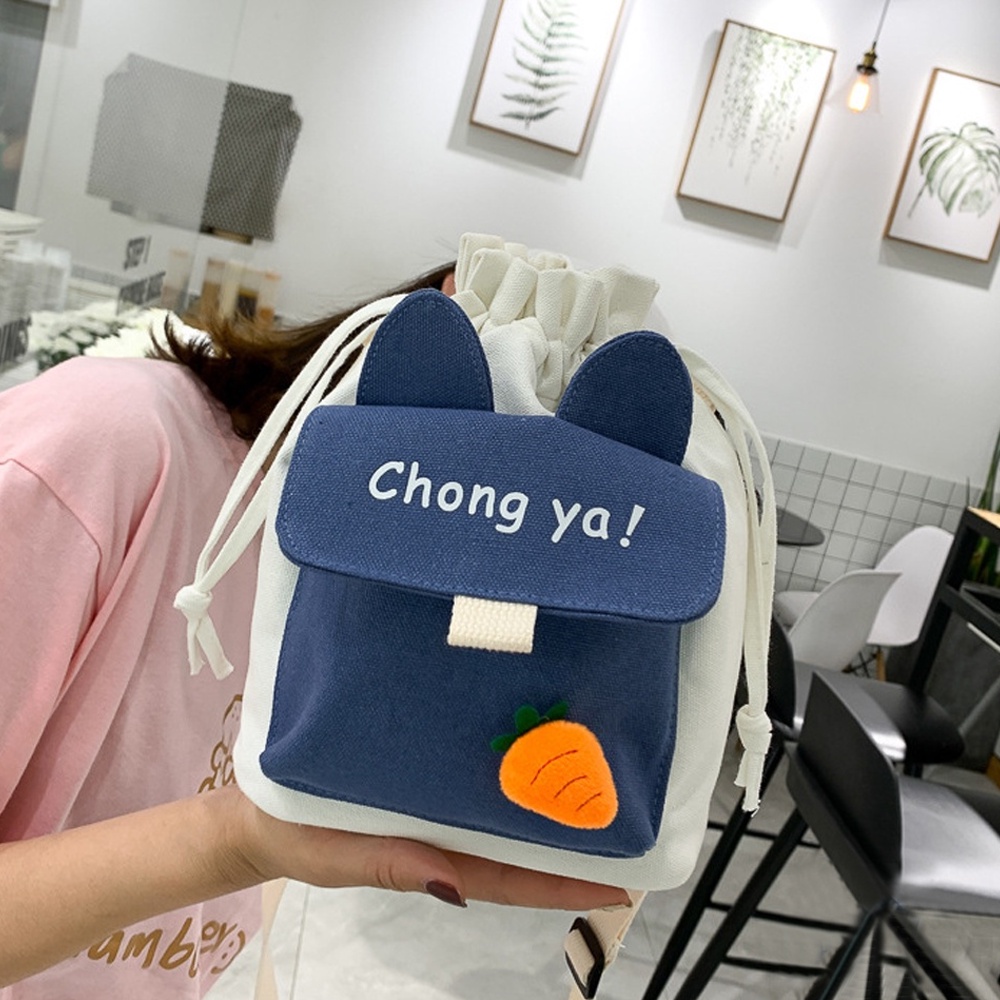 Túi Đeo Chéo Vải Canvas Miệng Rút Chong Ya Siêu Dễ Thương Đi Học Đi chơi Phong Cách Nhật Bản EV45
