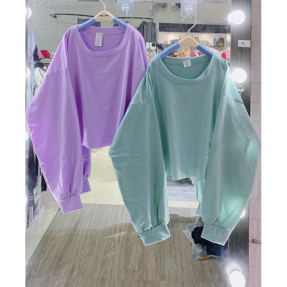 [RẺ VÔ ĐỊCH] Áo Croptop Nỉ Xoắn Eo Dài Tay BASIC-Áo Sweater Tay Dài tay