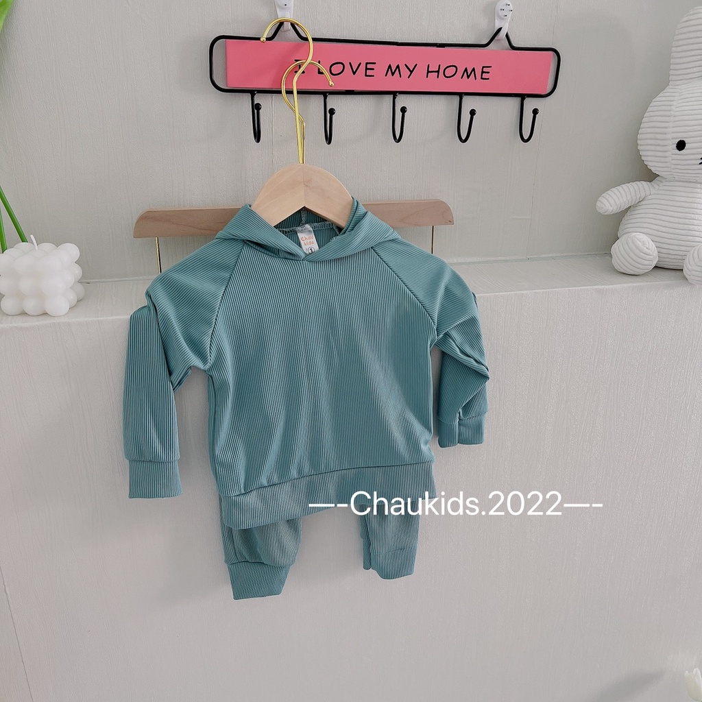 Quần áo thu đông bé trai, bé gái, bộ tăm quảng châu mũ liền tai gấu siêu cute cho bé