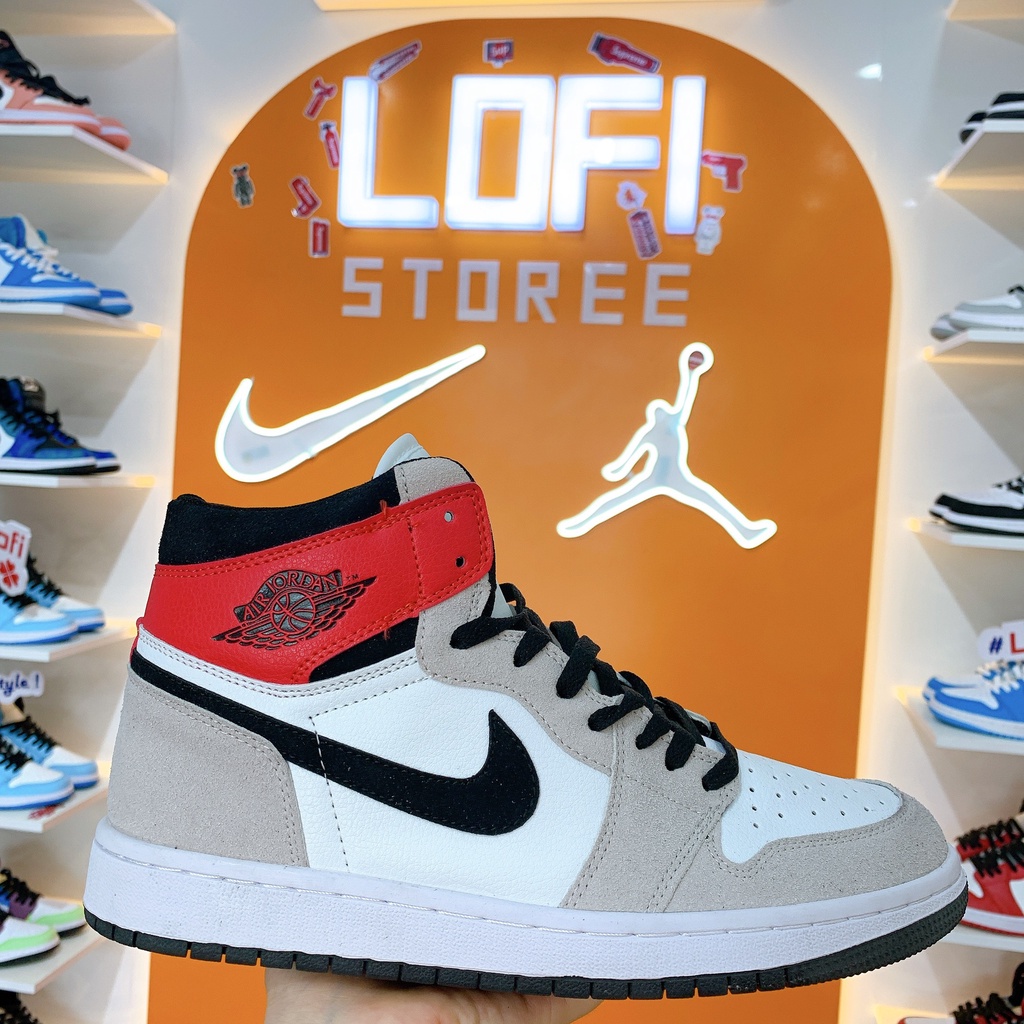 [LOFISTOREE] Giày Sneaker Xám Đỏ Cao Cổ - Giầy Thể Thao Nam Nữ JD