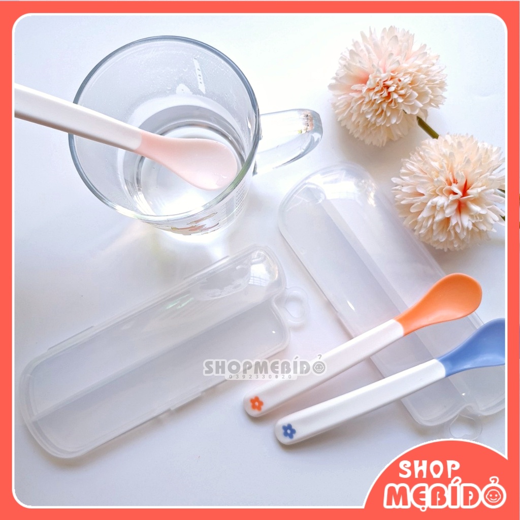 Set 2 Thìa Ăn Dặm Báo Nóng Cho Bé Baby Panda Kèm Hộp Shop Mẹ Bí Đỏ