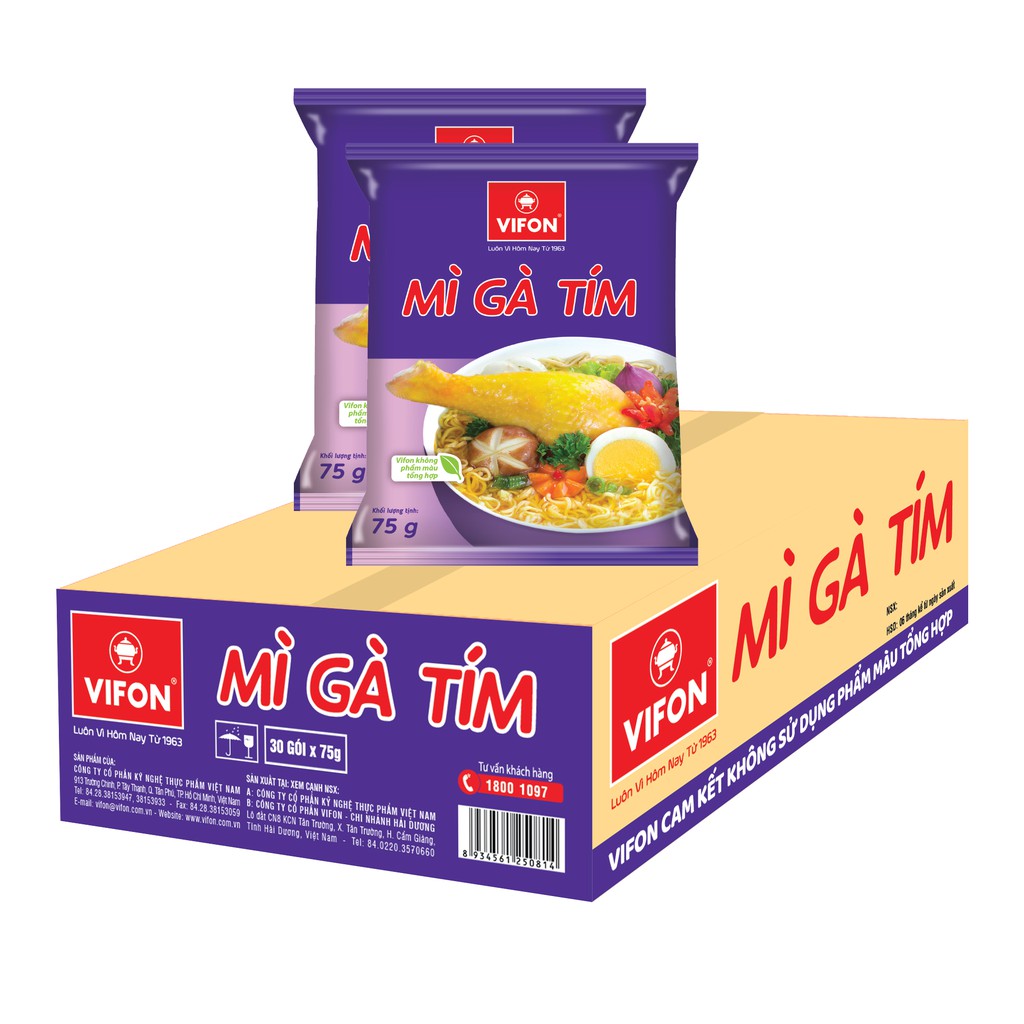 Thùng 30 Gói Mì Gà Tím VIFON 75g/Gói