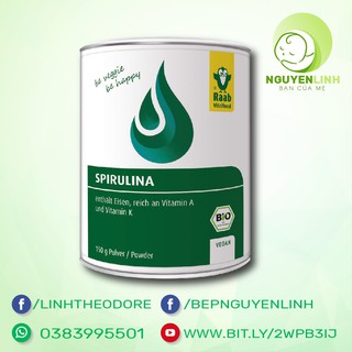 Bột tảo Spirulina / Chlorella hữu cơ Raab hộp 150g