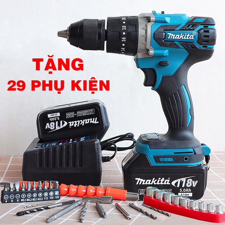 Máy khoan pin Makita 118v -Có Búa -Không Chổi Than - Lõi Đồng- Máy khoan cầm tay Makita 118V