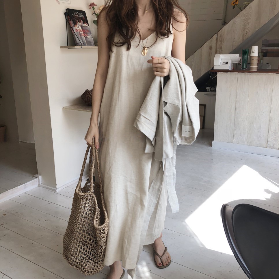 Đầm maxi Xiaozhainv màu trơn dáng rộng phong cách thời trang Hàn Quốc thanh lịch