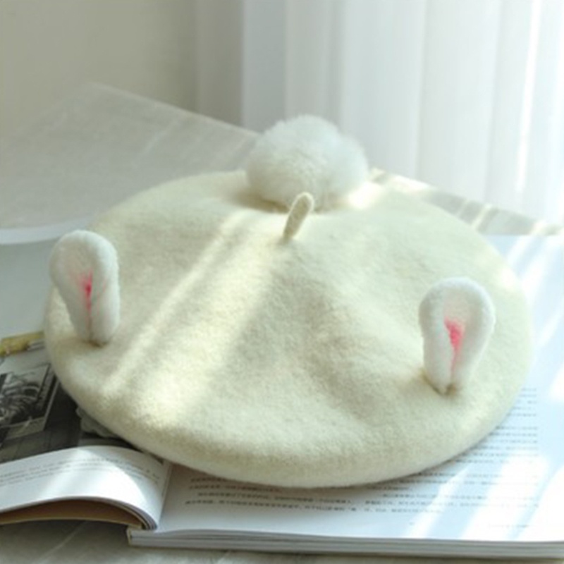 Mũ Beret Len Hình Tai Thỏ Nhỏ Dễ Thương Thời Trang Thu Đông Cho Nữ