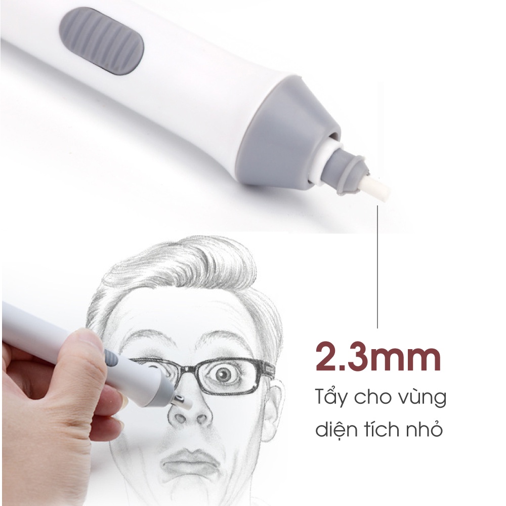 Bút tẩy điện, máy tẩy gôm tự động Tenwwin | Tẩy góc cạnh, đánh bóng tranh vẽ đa năng tiện dụng