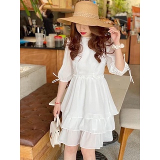 Đầm trắng dự tiệc xếp tầng phong cách babydoll - cece house