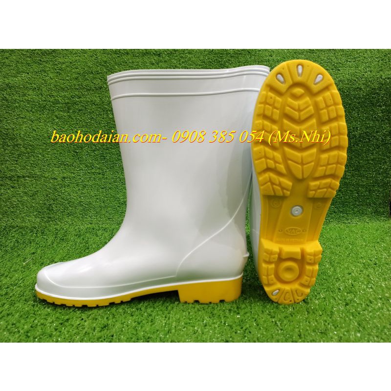 Ủng nhựa màu trắng đế vàng chống thầm nước siêu bền RB003- Hình thật
