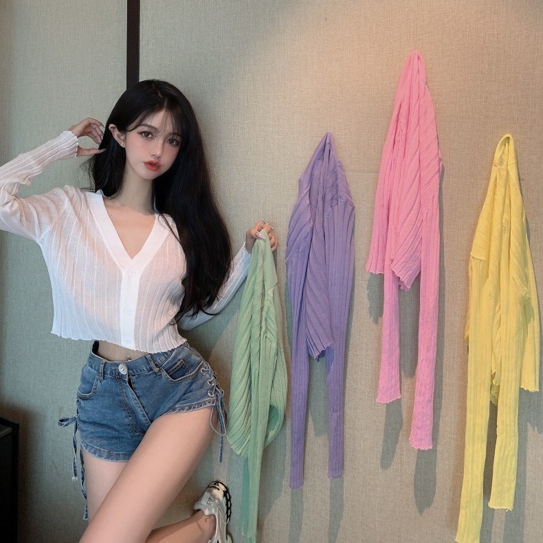 Áo cardigan croptop khoác len dệt kim tay dài ulzzang kiểu mỏng K2C9 - HÀNG MỚI VỀ