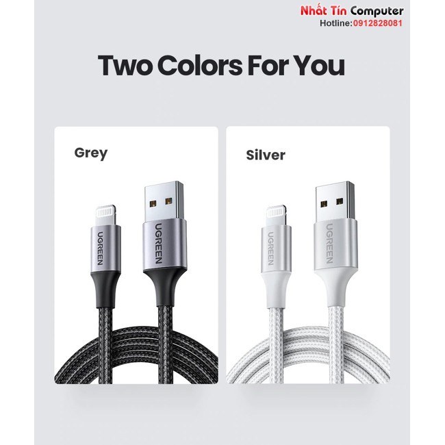 Cáp sạc điện thoại iPhone, iPad usb dài 1M/1M5 chuẩn MFI Apple, sạc nhanh Ugreen 60156/60157 cao cấp