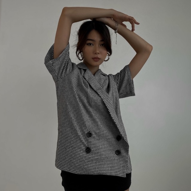 Là min - Áo Blazer Checked Short-sleeves