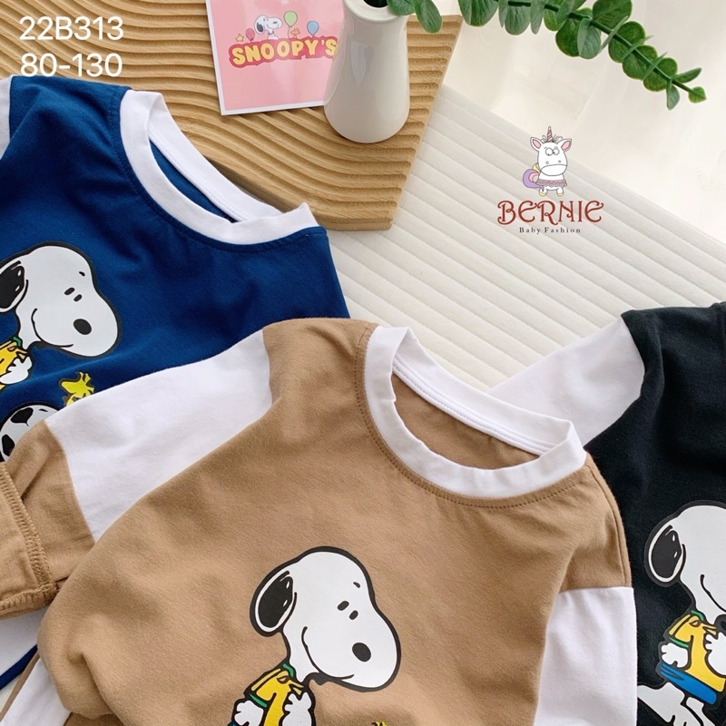 Bộ bé trai Bernie thu đông cotton snoopy cho bé từ 8-22kg-22B313