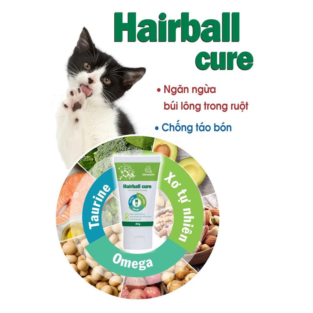 Hairball cure - Gel dinh dưỡng Giải quyết búi lông trong dạ dày và ruột chó mèo (VMD) - Tuyp 50g