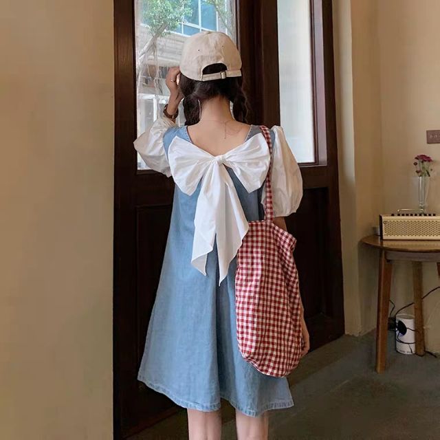 [ORDER TAOBAO]  Váy Bò Nơ Trắng Dáng Xoè Cute