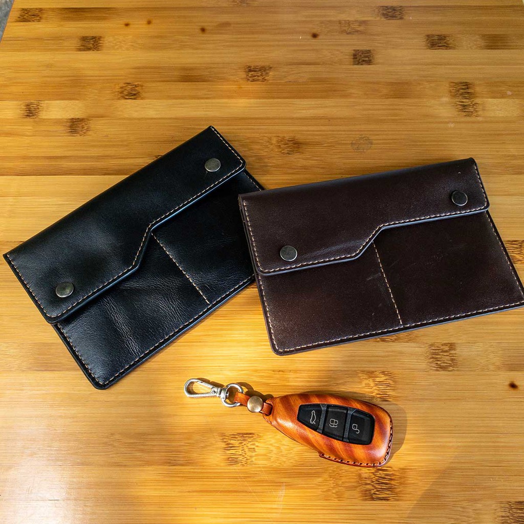 Túi đựng giấy tờ đăng kiểm xe ô tô - đồ da handmade - màu nâu - da bò nhập khẩu MC389